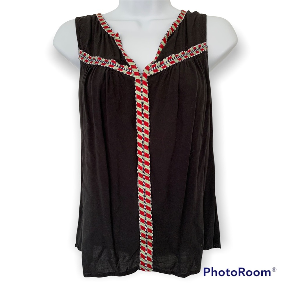 Forever 21 Women’s Sleeveless Summer Top Black With Embroidered Trim Sz S